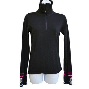 Skhoop Black Pullover Sweater Quarter Zip Thumb Holes Floral Decorative Cuff S